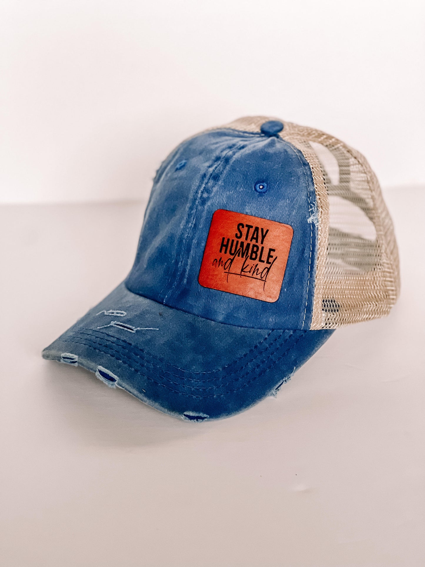 Stay Humble Leather Patch Ponytail Hat